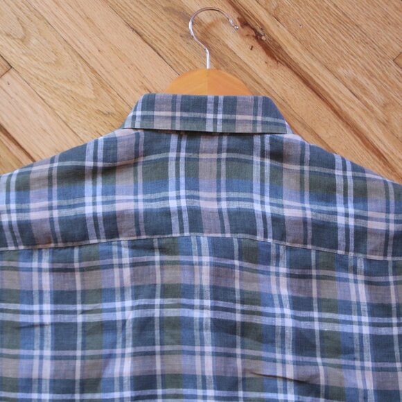 Maurizio Baldassari Brera Shirt Men's L Plaid 100% Linen Button-Down Azure Gray - Picture 6 of 8